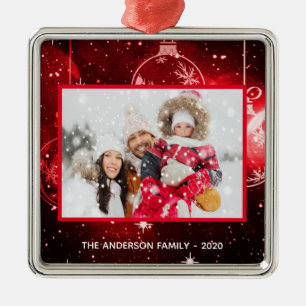 Christmas family photo red stars baubles metal ornament