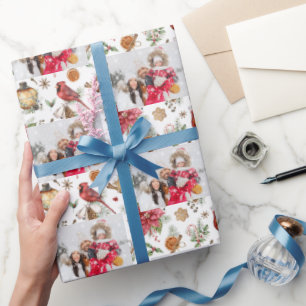 Christmas family photo red white party  pattern wrapping paper