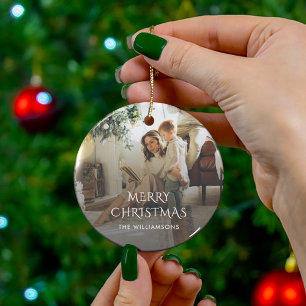 Christmas Family Photo Rustic Ceramic Ornament