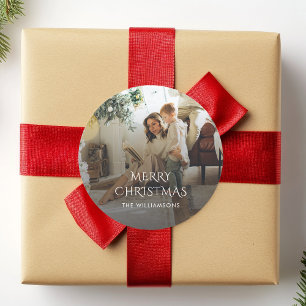 Christmas Family Photo Rustic Elegant Classic Round Sticker