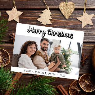 Christmas family photo script modern green holiday card