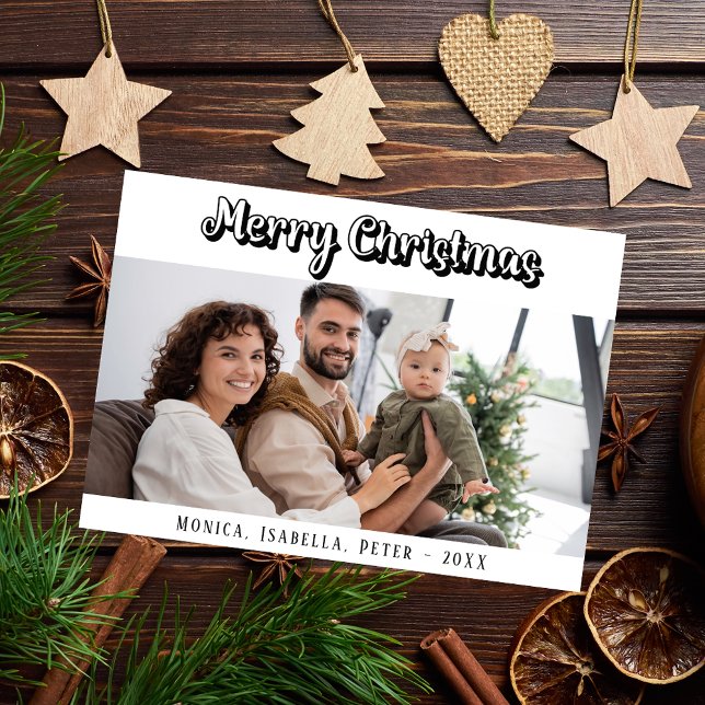 Christmas family photo script modern green holiday card (Creator Uploaded)