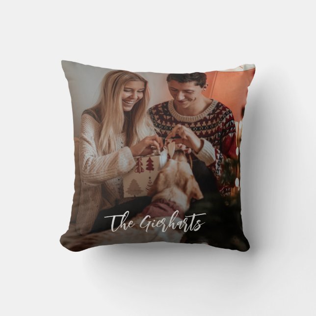 Christmas Family Photo Script Personalised Cushion (Front)
