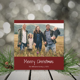 Christmas Family Photo Simple Typography Red Holiday Card