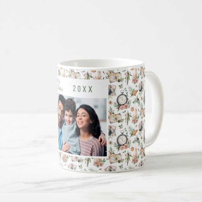Christmas family photo vintage pattern coffee mug (Front Right)