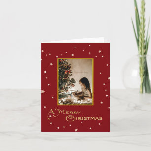 Christmas Family Photo Vintage Red Typography Gold Note Card