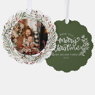 Christmas family Photo Watercolor Wreath Family Tree Decoration Card
