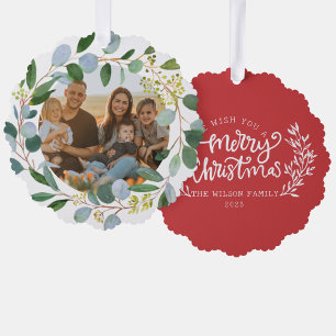 Christmas family Photo Watercolor Wreath Family Tree Decoration Card