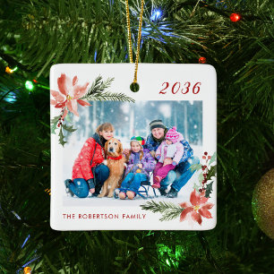 Christmas Family Photo White Ceramic Ornament