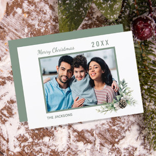 Christmas family photo white cone pine modern holiday card