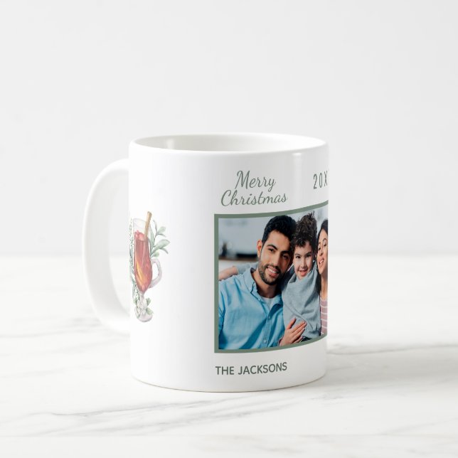 Christmas family photo white hot drink coffee mug (Front Left)