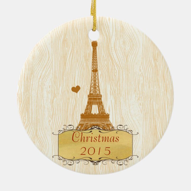 Christmas Family Photo with Eiffel Tower Ceramic Tree Decoration (Back)