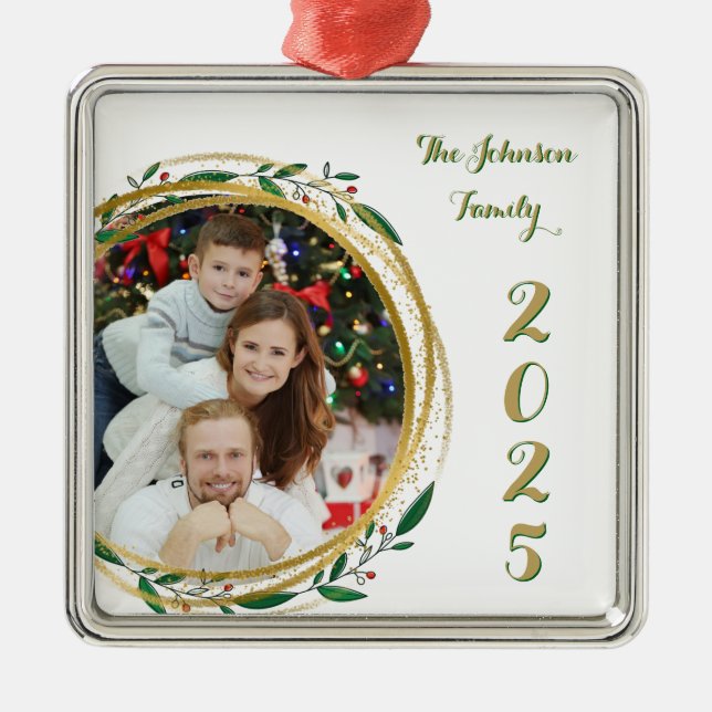 Christmas Family Photo & Year Ornament (Front)