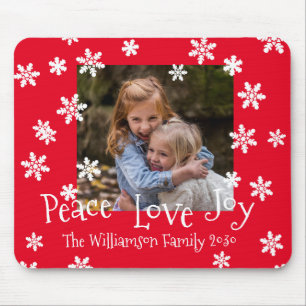 Christmas Family Photo Year White Snowflake Red  Mouse Pad