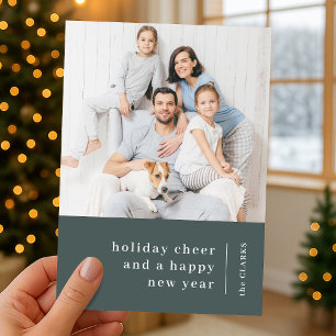 Christmas Family Portrait   Minimal Forest Green Holiday Card