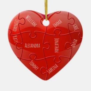 Christmas Family Puzzle Heart with Names Ceramic O Ornament