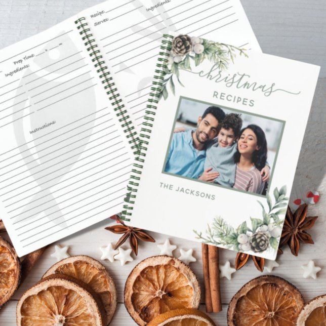 Christmas family recipes photo white cone pine  notebook (Creator Uploaded)