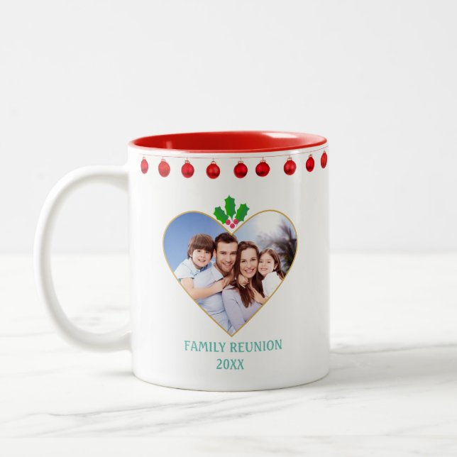 Christmas Family Reunion, Heart & Holly Berry Two-Tone Coffee Mug (Left)