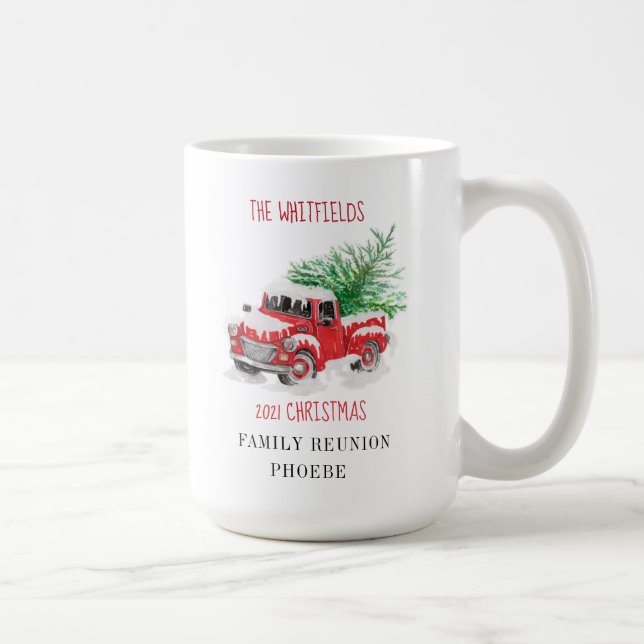 Christmas Family Reunion Red Truck Custom Coffee Mug (Right)