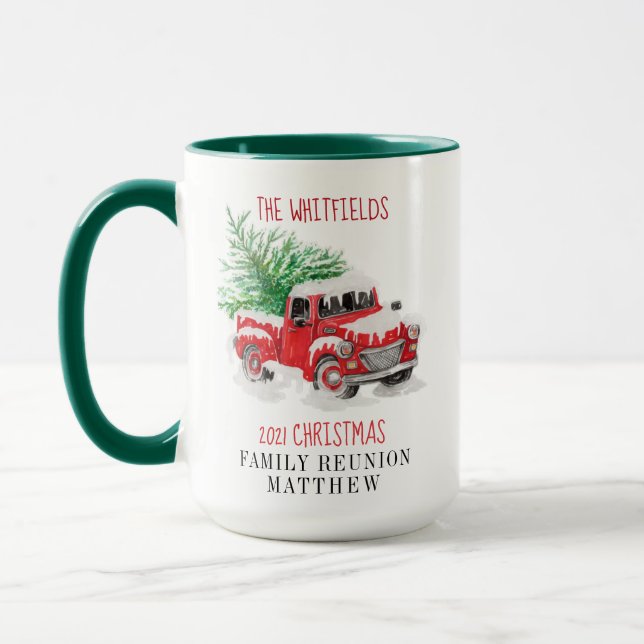 Christmas Family Reunion Red Truck Personalised Mug (Left)