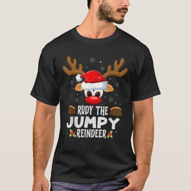 Christmas Family Rudy The Jumpy Reindeer PJS  T-Shirt (Front)