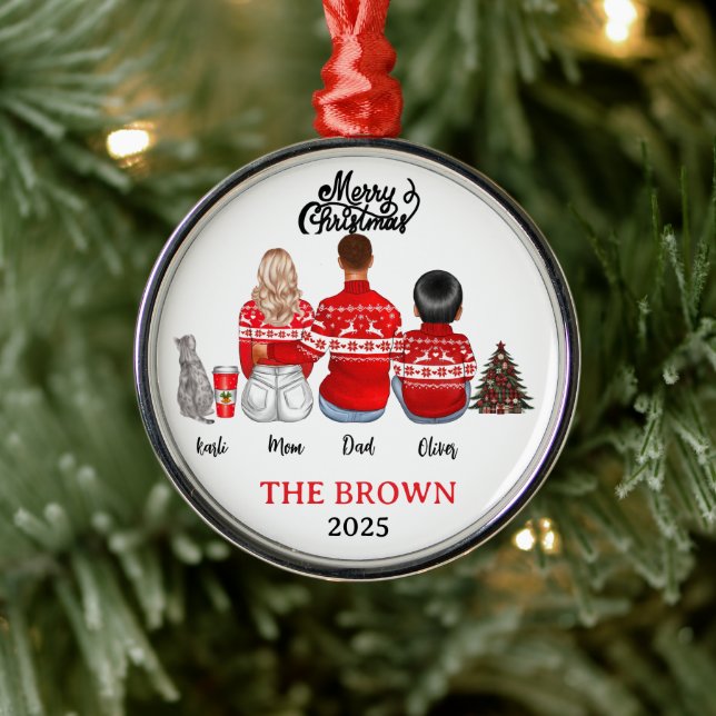 Christmas Family Sticker | Festive Holiday Label  Metal Ornament (Tree)