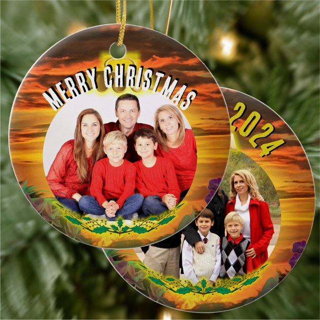 Christmas Family Sunset 2584 Ceramic Ornament (Creator Uploaded)