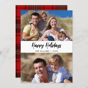 Christmas Family Two Photo Plaid Holiday Card