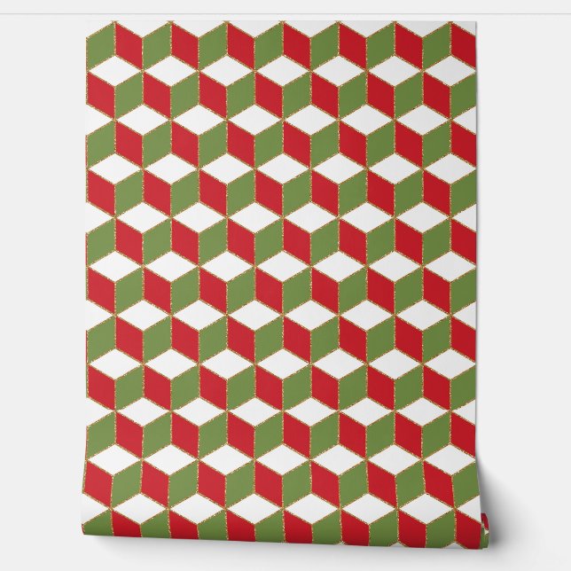 Christmas famous cubes geometric pattern wallpaper (Unrolling)