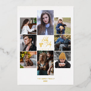 Christmas Fancy Modern Chic Collage 8 Photos Foil Holiday Card