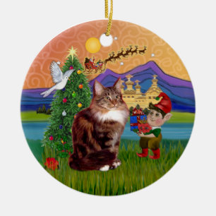 Christmas Fantasy - Maine Coon cat Ceramic Tree Decoration