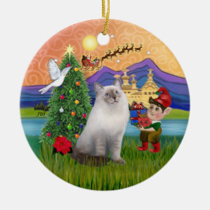 Christmas Fantasy - Ragdoll cat (blue seal point) Ceramic Ornament