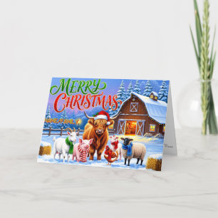 Christmas Farm Animals Gathering  Holiday Card