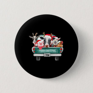 Christmas Farm Animals Truck Santa Hat Family Paja 6 Cm Round Badge