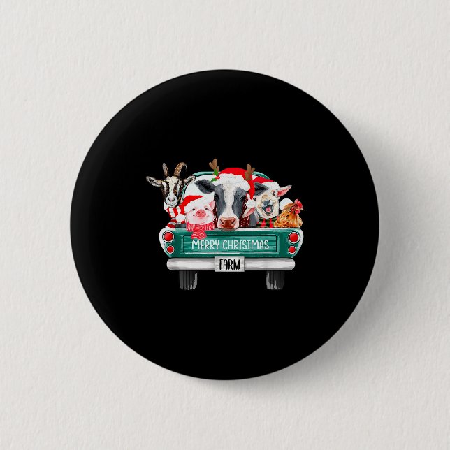 Christmas Farm Animals Truck Santa Hat Family Paja 6 Cm Round Badge (Front)