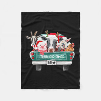 Christmas Farm Animals Truck Santa Hat Family Paja Fleece Blanket