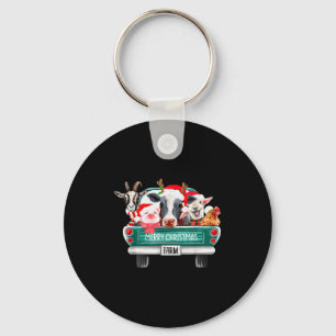 Christmas Farm Animals Truck Santa Hat Family Paja Key Ring