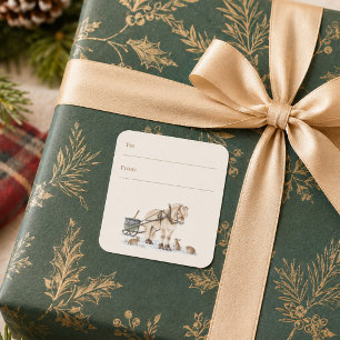 Christmas Farm Horse Animals Winter To From Square Sticker