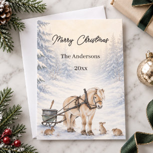 Christmas Farm Horse Winter Wonderland Holiday Card