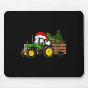 Christmas Farm Tractor Tree Lights Santa Hat Xmas Mouse Pad