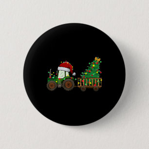 Christmas Farm Tractor Xmas Tree Lights Santa Hat 6 Cm Round Badge