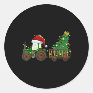 Christmas Farm Tractor Xmas Tree Lights Santa Hat Classic Round Sticker