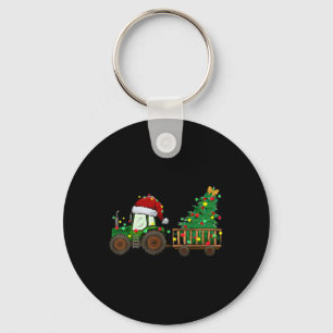 Christmas Farm Tractor Xmas Tree Lights Santa Hat  Key Ring