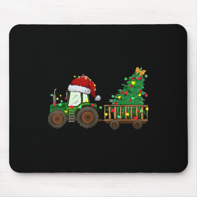 Christmas Farm Tractor Xmas Tree Lights Santa Hat  Mouse Pad (Front)