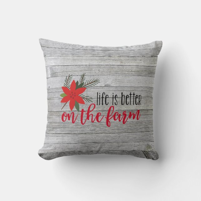 Christmas Farm Verse On Rustic Barn Wood Cushion (Front)