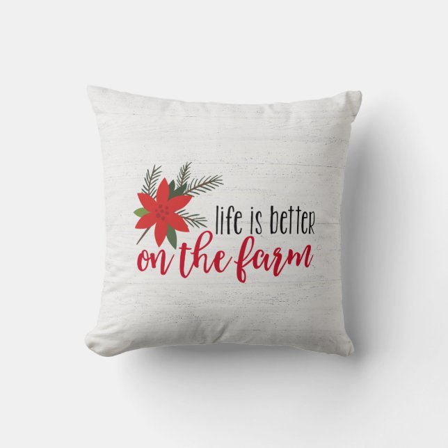 Christmas Farm Verse On Whitewashed Wood Cushion (Front)