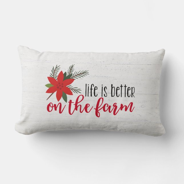 Christmas Farm Verse On Whitewashed Wood  Lumbar Cushion (Front)