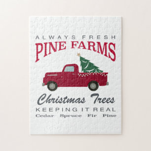 CHRISTMAS FARMHOUSE RED TRUCK JIGSAW PUZZLE