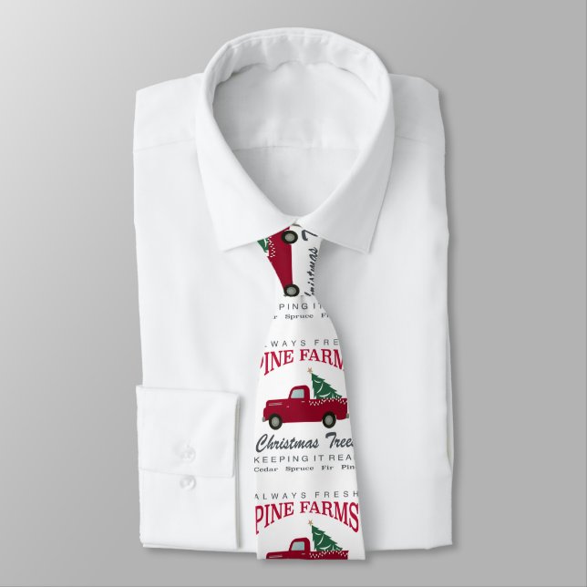 CHRISTMAS FARMHOUSE RED TRUCK TIE (Tied)