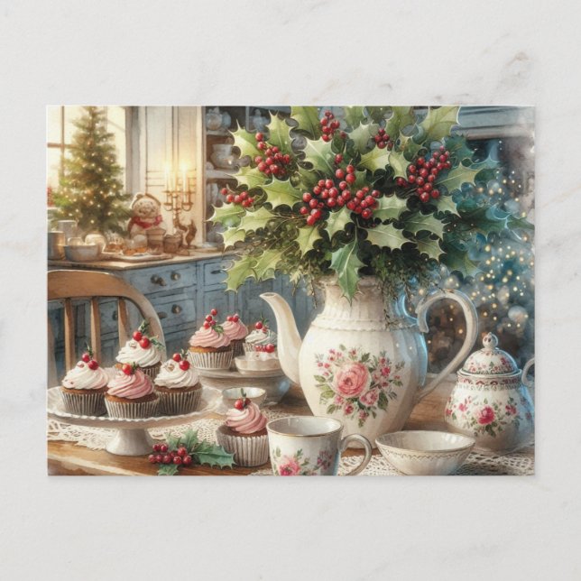 Christmas Farmhouse Tea Party Postcard (Front)